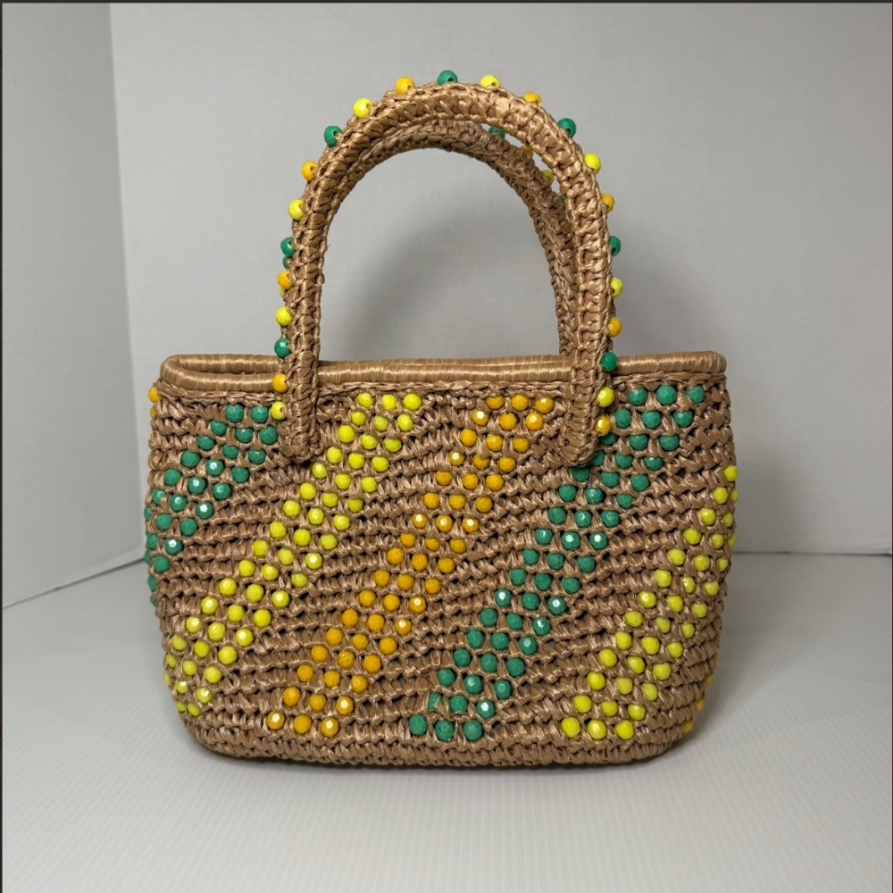 Vintage Macrame Handbag Straw Multicolor Beaded Purse Unique Made In Japan NIB - Picture 8 of 8
